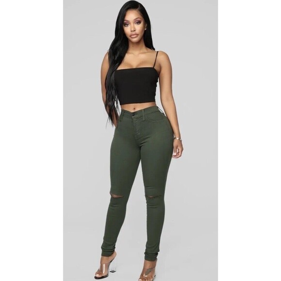 fashion nova womens olive green jeans size 13,medium Strech Medium Waist - Picture 1 of 16